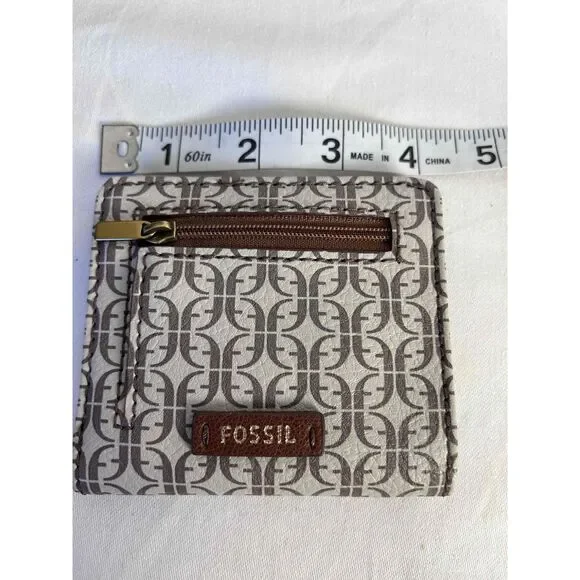 Fossil Womens Madison Bifold Brown Patterned Zipper Pocket Pouch Wallet - Picture 5 of 5